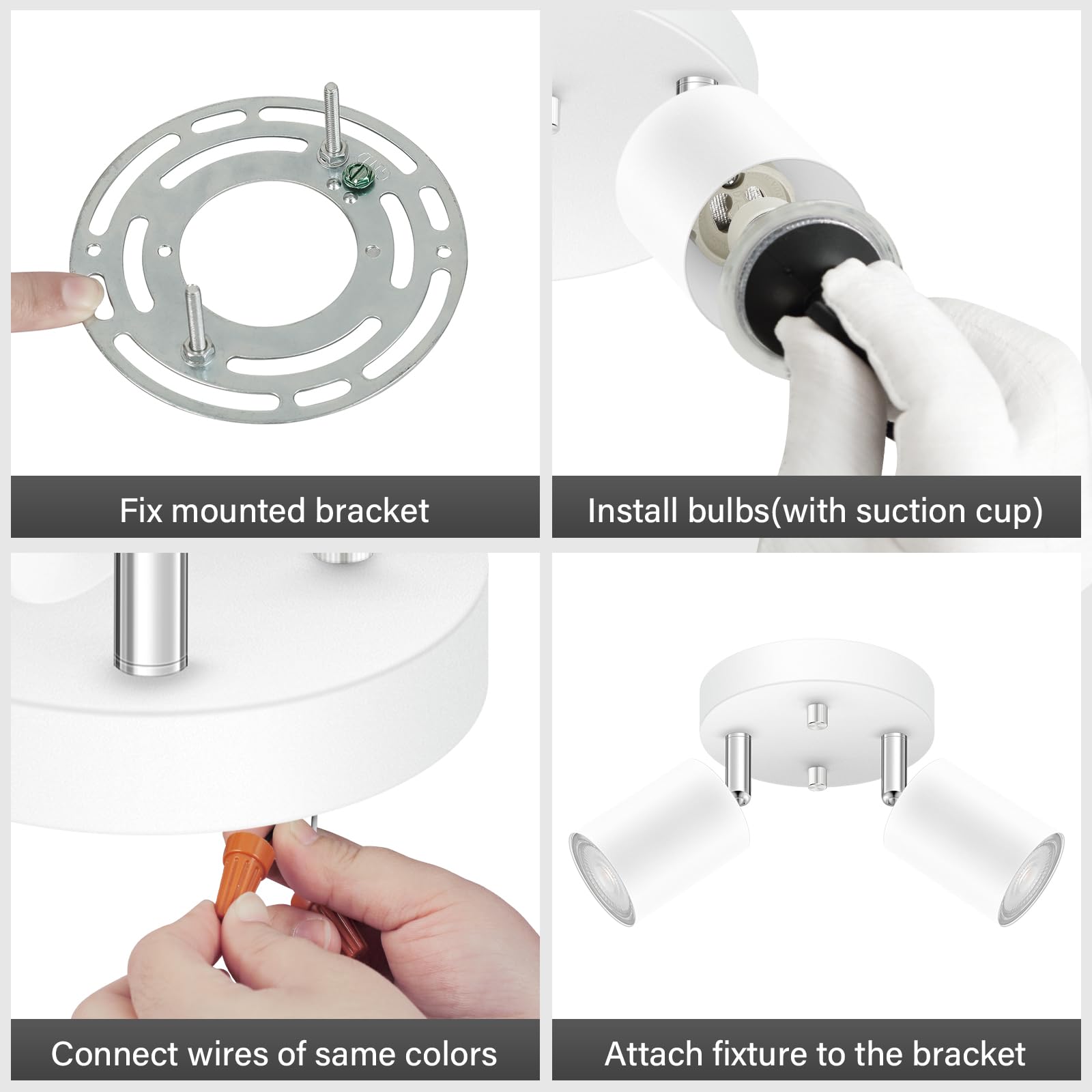 2 Light Track Lighting Fixtures Ceiling  Matte White Round Directional Ceiling Spotlight  Gu10 Flush Mount Track Fixture  Flexibly Rotatable Light Head For Kitchen/Living Room  Bulb Not Included