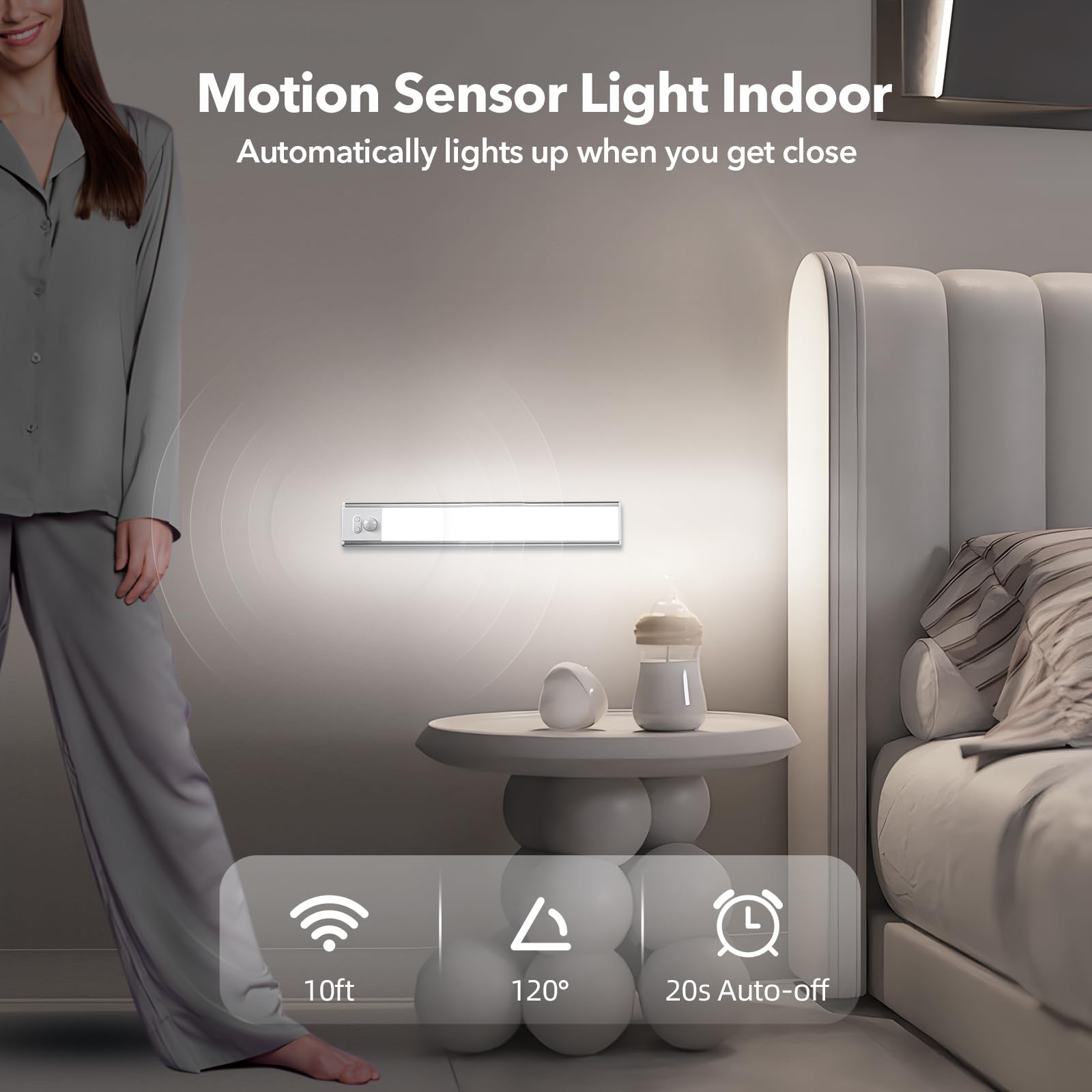 Xlys Under Cabinet Lighting Wireless With Function Display, 2200 Mah Rechargeable Closet Lights Motion Sensored, 3 Color Temps &
