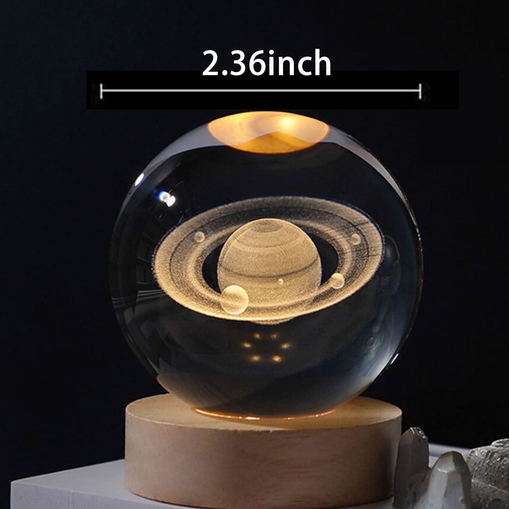Liberal Brightdeer Saturn Crystal Ball 2.4 Inch (60Mm) Decorative Quartz Glass Sphere With Wooden Base, Elegant Paperweight For Home Decor, Unique Gifts For Men, Friends, And Girls