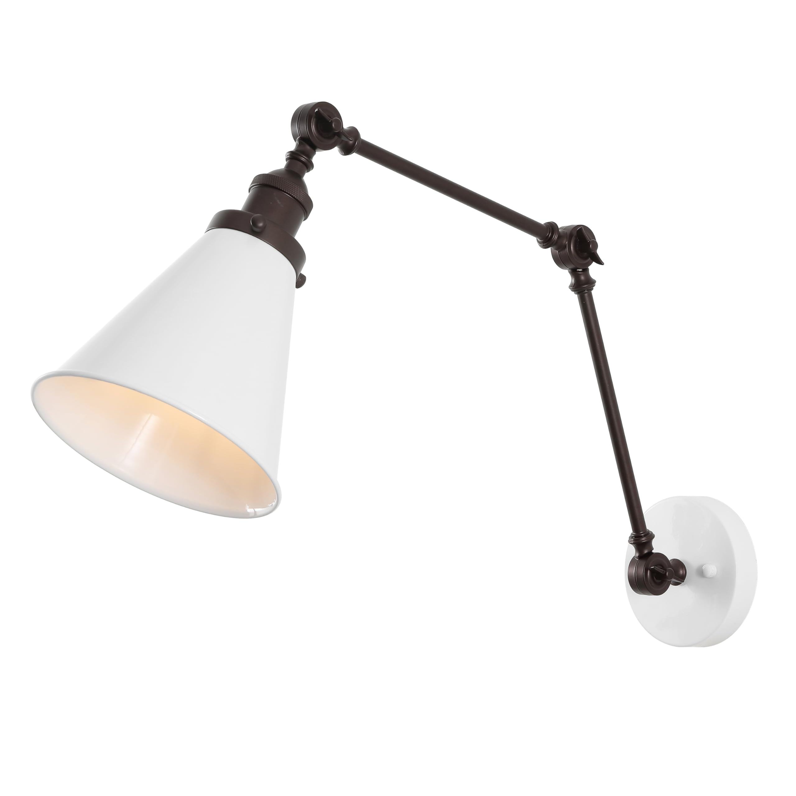 Jonathan Y Jyl7462C Rover 7'' Classic Industrial Metal Adjustable Arm Led Wall Sconce, White/Oil Rubbed Bronze For Bedroom, Bath