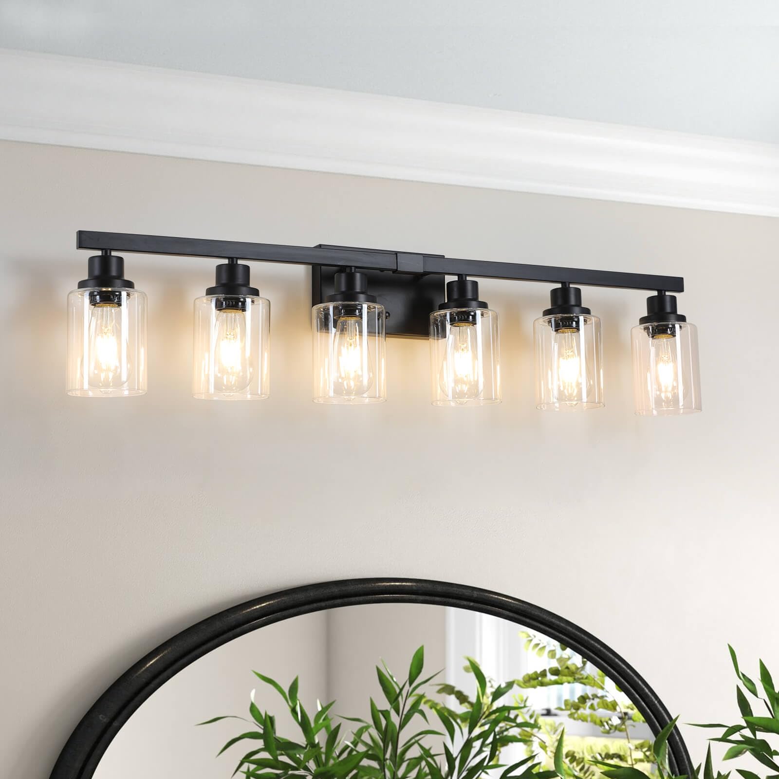 DIKAIDA 6-Light Black Vanity Lights, Modern Metal Bathroom Fixtures, Model BLBD-6, Industrial Design for Above Mirror Use