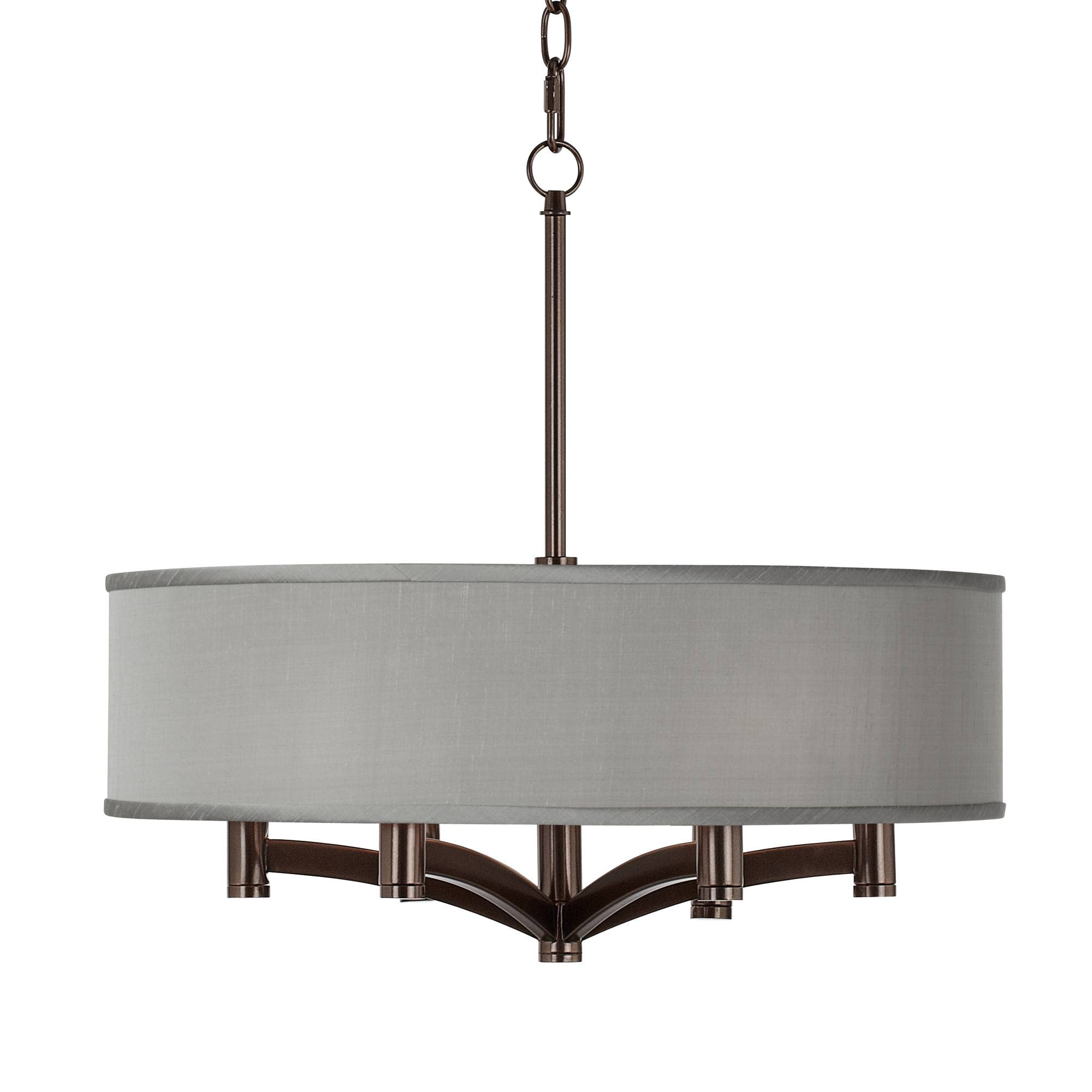 Possini Euro Design Ava Tiger Bronze Drum Pendant Chandelier 20 Wide Modern Gray Textured Faux Silk Shade 6-Light Fixture for Di