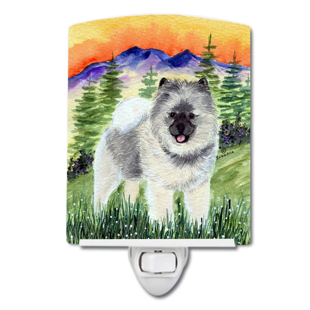 Caroline'S Treasures Ss8192Cnl Keeshond Ceramic Night Light Compact, Ul-Certified, Ideal For Bedroom, Bathroom, Nursery, Hallway, Kitchen, 6X4X3, Multicolor