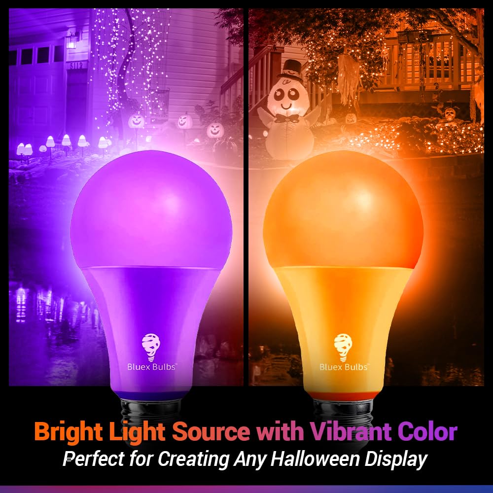 4 Pack Bluex Led A21 Purple Orange Light Bulbs - 15W (120Watt Equivalent) - E26 Base Purple Orange Led Party Decoration, Porch,