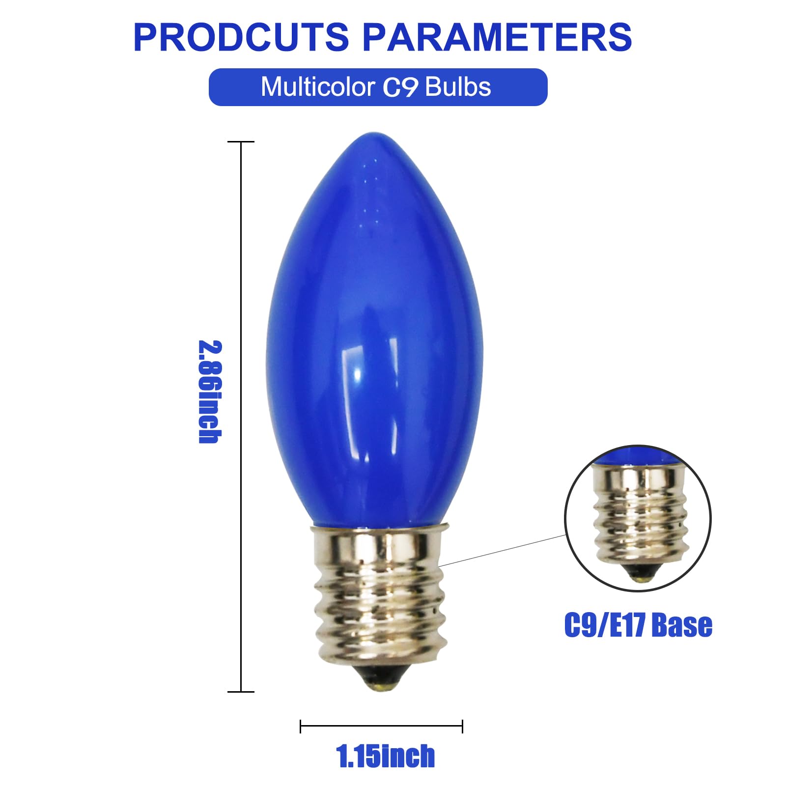 25 Pack C9 Christmas Replacement Light Bulbs, Blue Ceramic Bulbs C9 Vintage Christmas Light For Outdoor Patio Indoor String Ligh