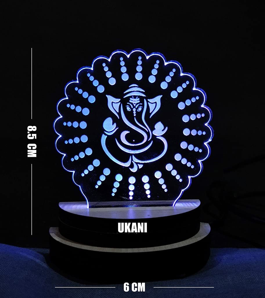UKANI 3D GANPATI JI Design USB Connected Night Lamp for Car/Office/Desktop/Gift/for Bedroom Hall Table Top 7 Color Change Light