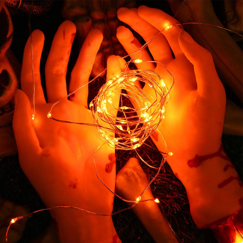 Joomer Orange Battery Halloween Fairy Lights, 2 Pack 16.4Ft 50 Led 2 Modes Twinkle String Lights For Indoor Outdoor Halloween De