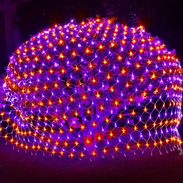 weillsnow 198 LED Halloween Net Lights, Waterproof, 9.8FT x 6.6FT, Orange & Purple, 8 Modes, Model HB-198WCOI