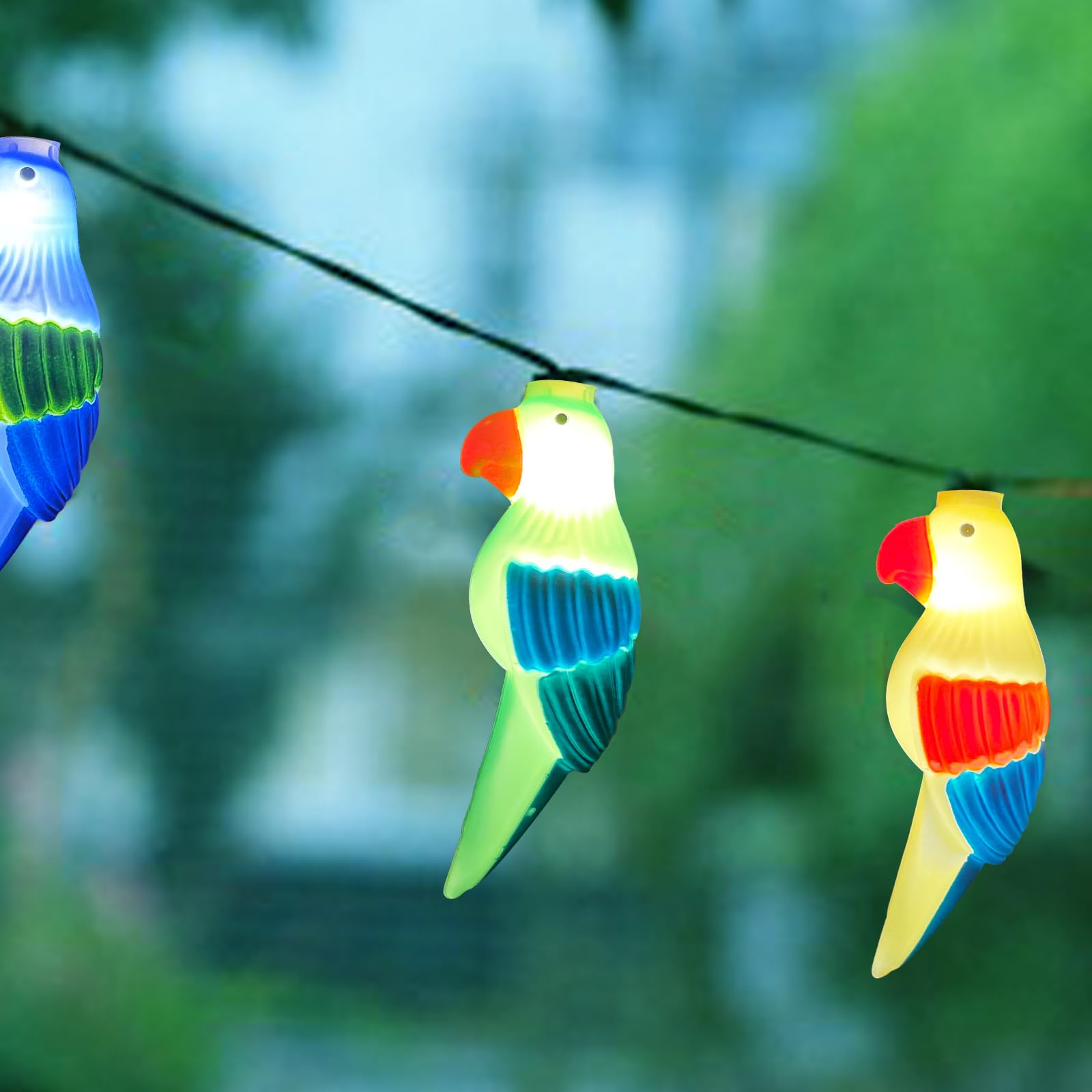 Abeja Parrot String Lights - 8.5FT LED Fairy Lights with 10 Parrot Lights, Plastic, Tropical Decor, Indoor/Outdoor Use