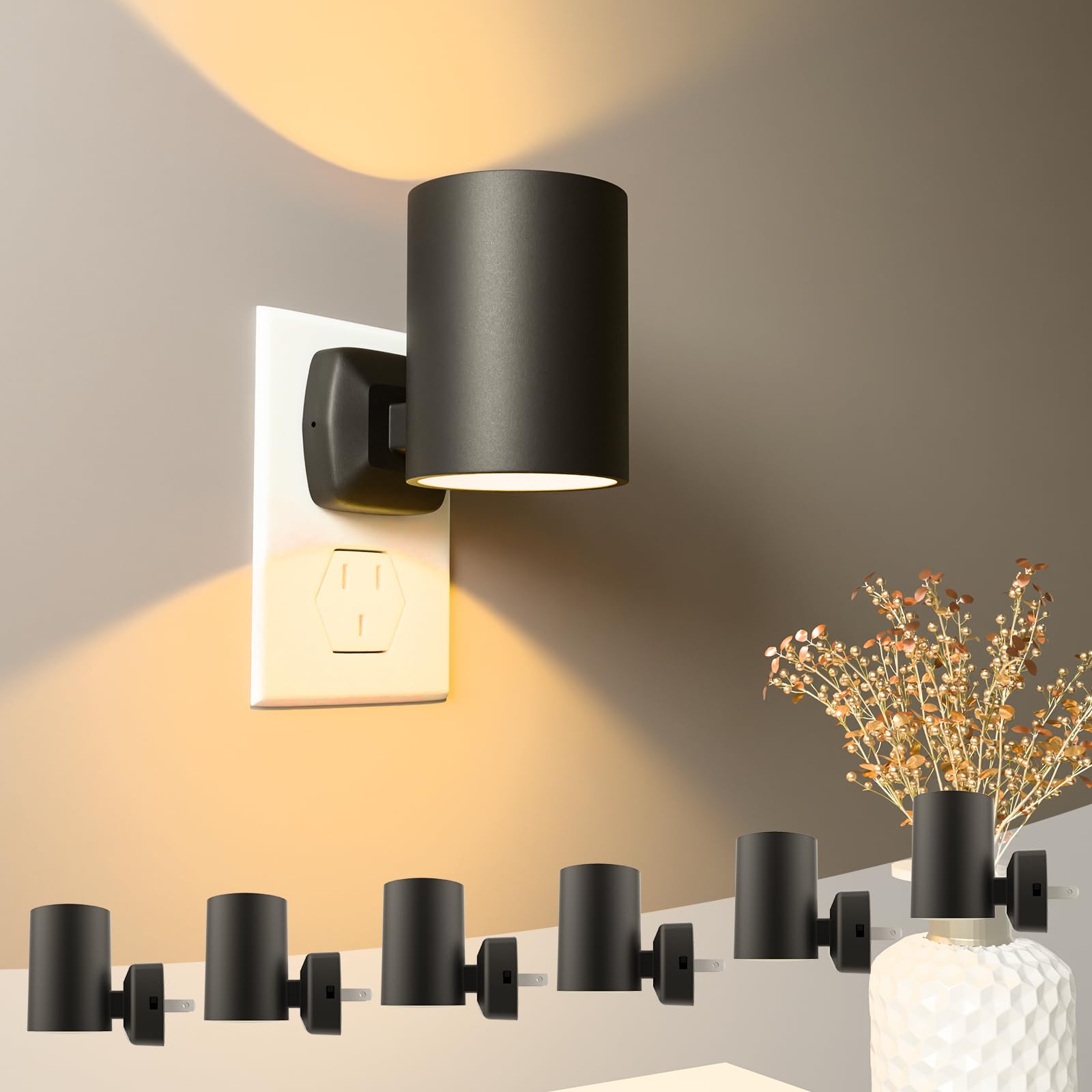 NOVELUX Night Lights Plug into Wall, 2700K Brightness Adjustable, Dusk to Dawn Sensor, 6 Pack, Warm-spotlight, Model NX-US-NL-1.2