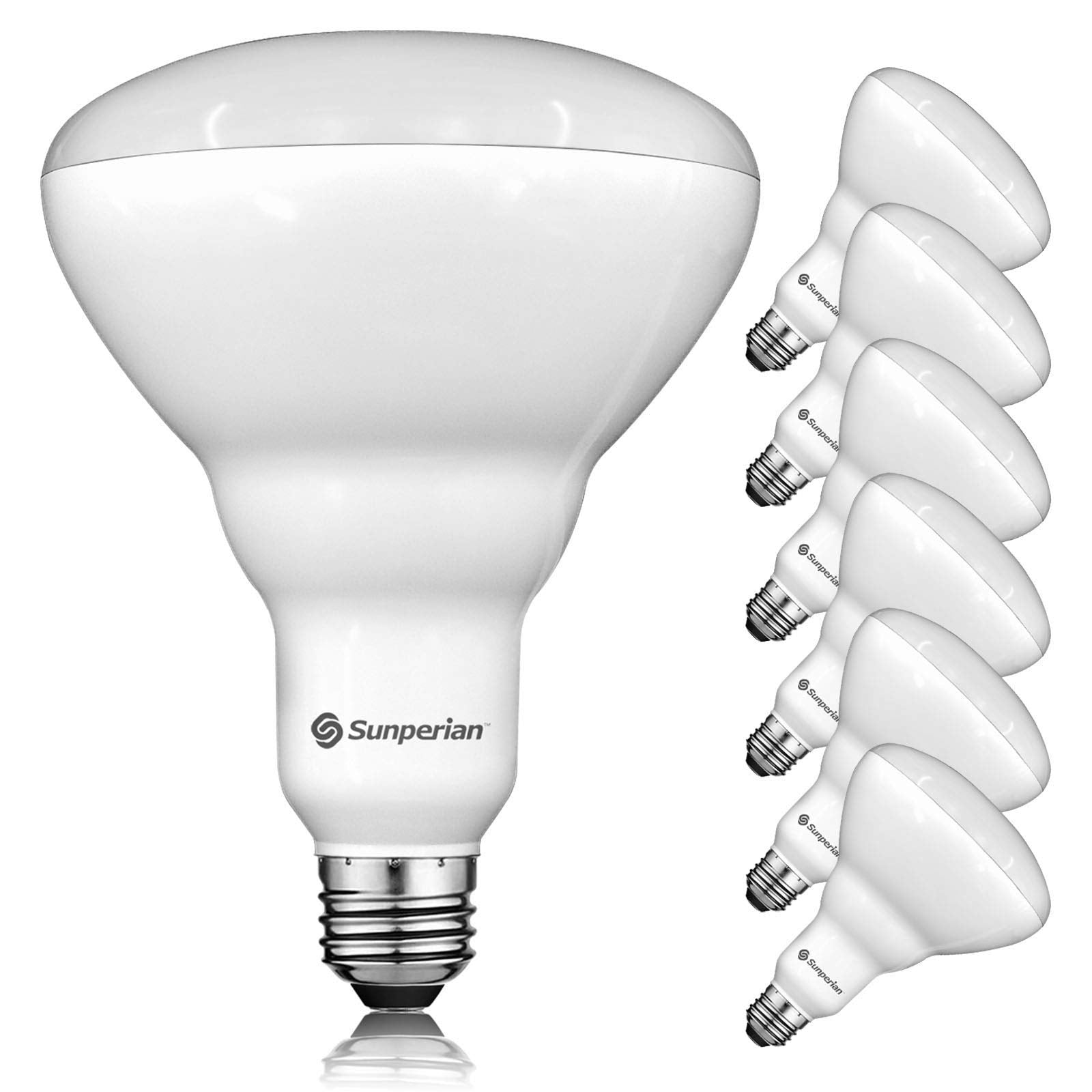 SUNPERIAN BR40 LED Light Bulbs, 13W=85W, 6500K Ultra Daylight, Dimmable, 1400 Lumens, 6 Pack, E26