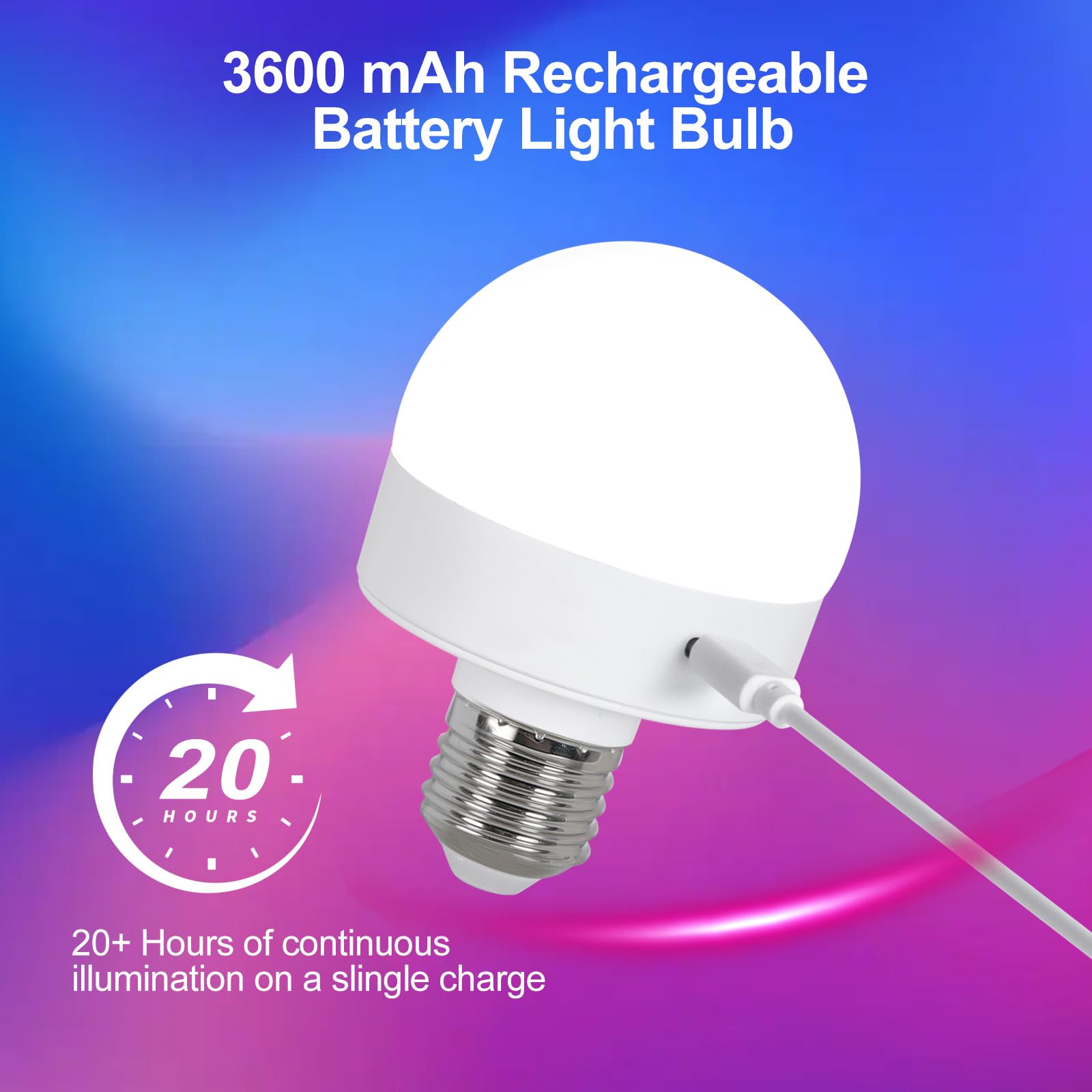 HMLUESR Rechargeable LED Light Bulbs, 300LM, 15 RGB Colors, Dimmable, E26 Base, 3600mAh, 2 Pack, ABS Material