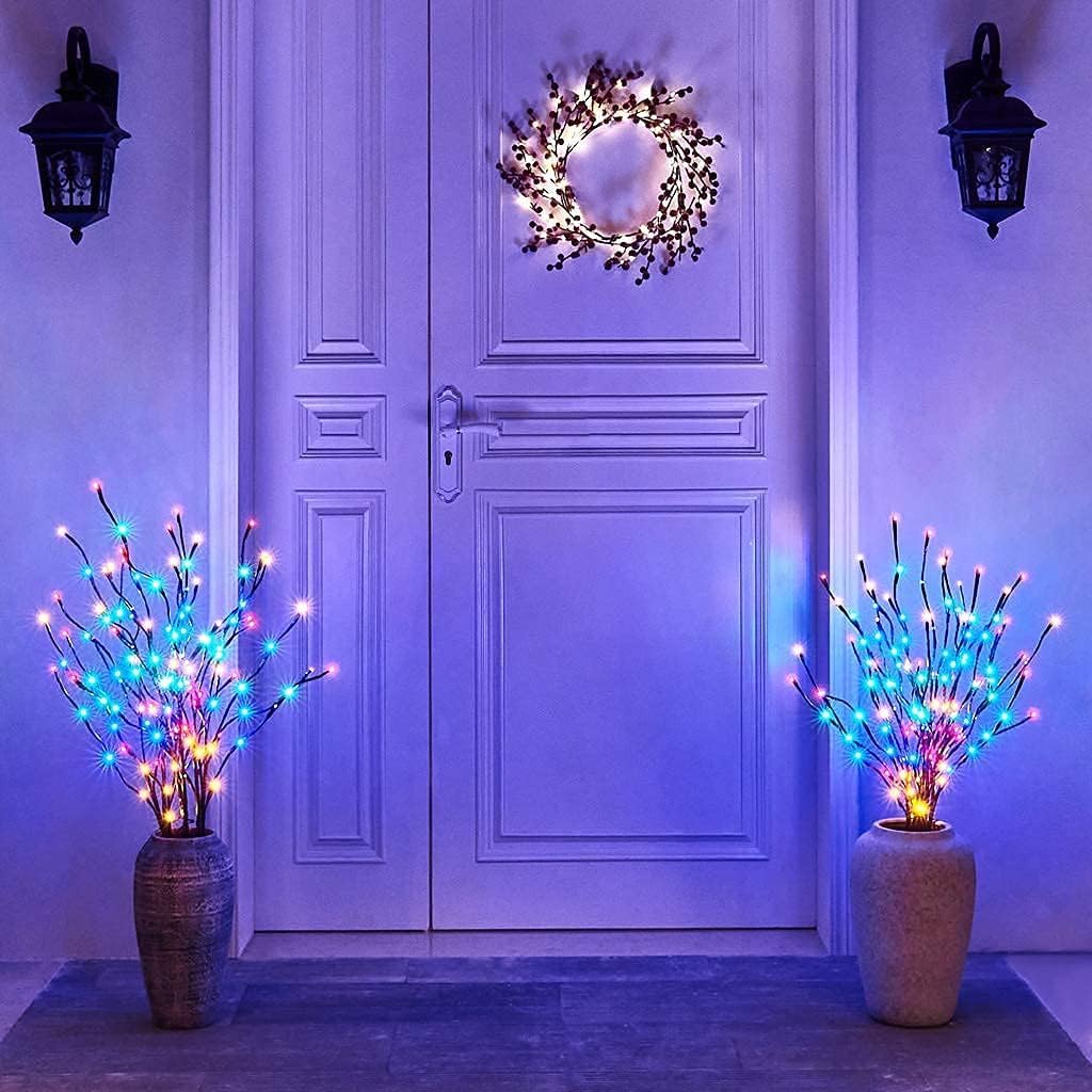 Vanthylit 3PK Pre-lit Christmas Twig Branch Pathway Lights, 30'' Waterproof with 60 LED Multi Color Bulbs for Indoor/Outdoor Decor