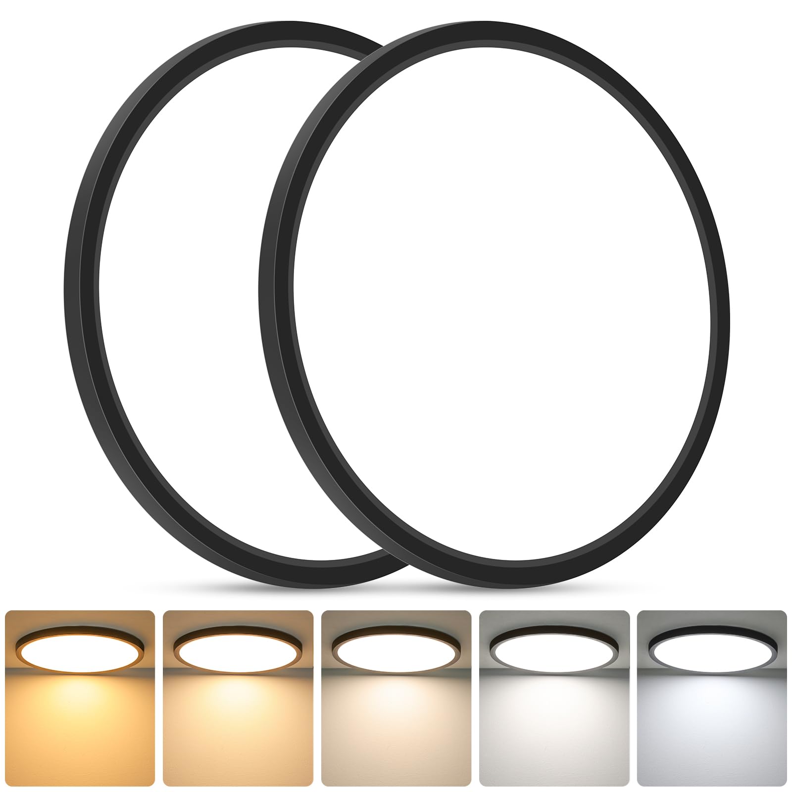 Brightever LED Flush Mount Ceiling Light 24W 3200LM Dimmable 12 Inch Black 5CCT Model XD300-09, 2 Packs