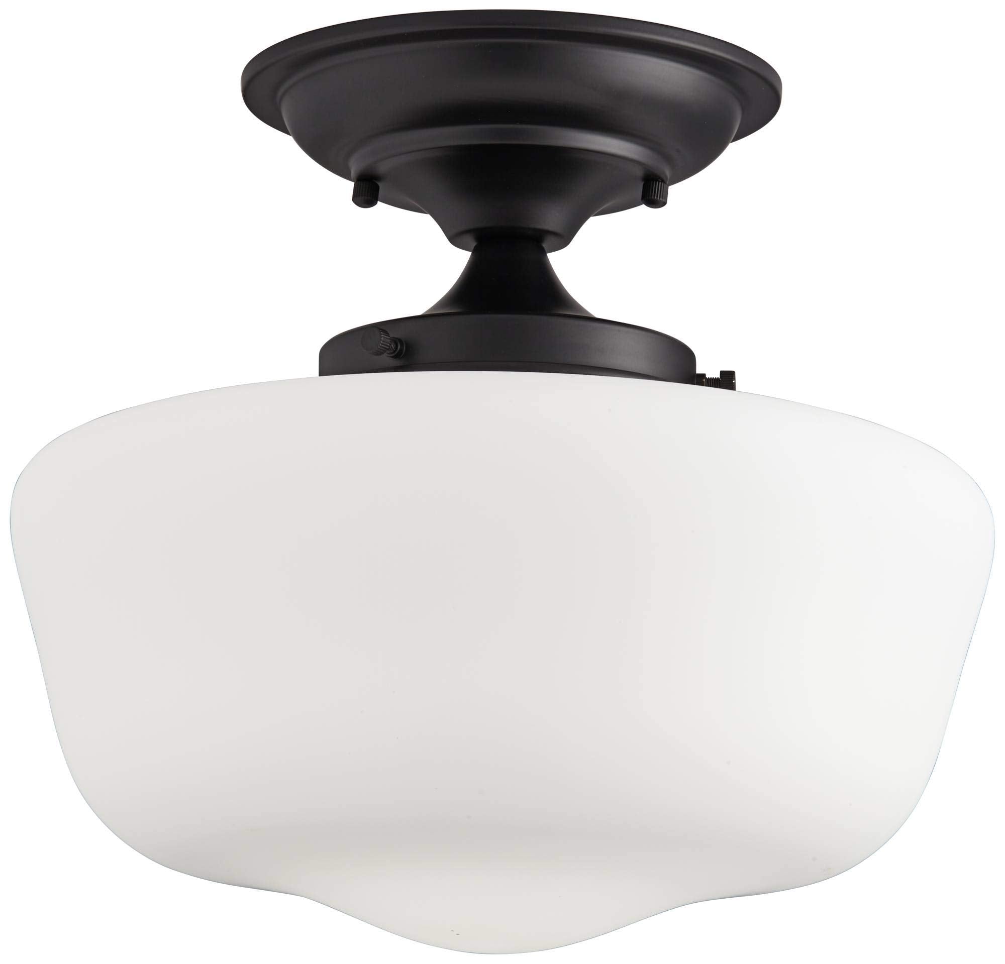 Regency Hill Floating Rustic Farmhouse Ceiling Light Semi Flush-Mount Fixture 12 1/4" Wide Black Opal White Glass Shade For Bedroom Kitchen Living Room Hallway Dining Bathroom Schoolhouse