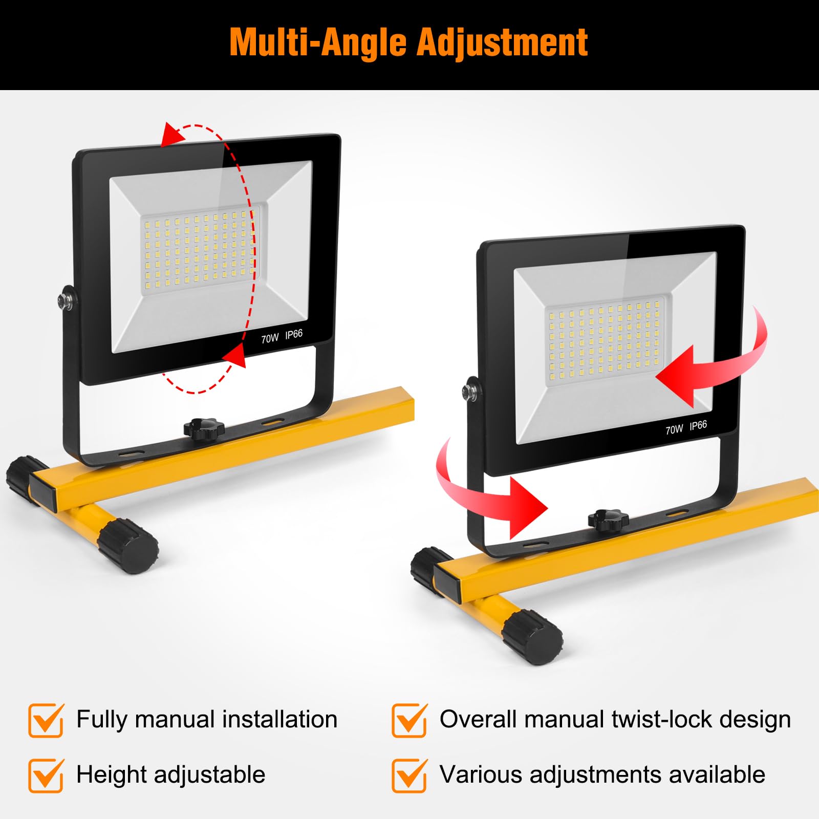 Wufoty Work Light Rugged, Easy To Use, 21,000 Lumen Work Light Stand, 3 Adjustable Led Work Light Heads Collapsible Tripod, 6,50