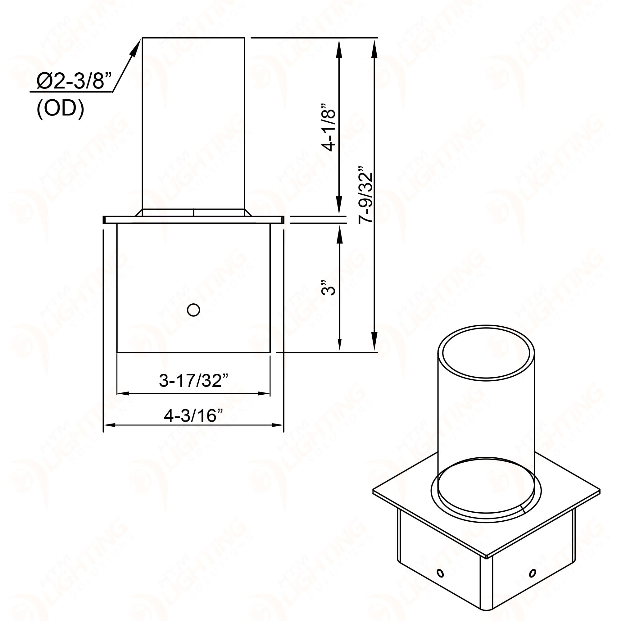 4In Square Pole Mount Bracket Tenon Adaptor With 2-3/8In Single Vertical Tenon For Slip Fitter Mount Outdoor Street Light, Comme