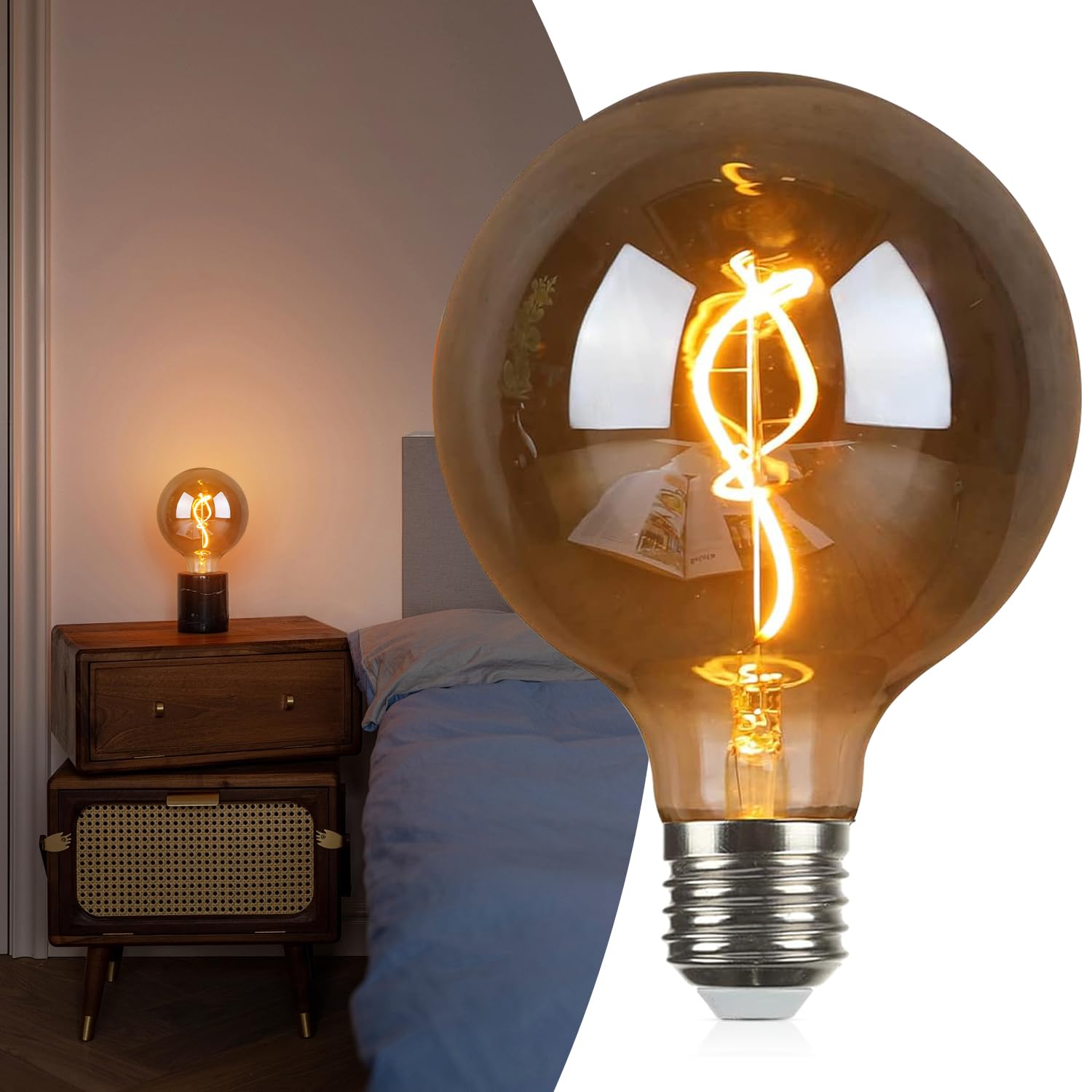 Omed Decorative Globe Large Oversized Led Edison Light Bulb, G125/G40 E26 Dimmable Smoke Grey Round Vintage Mirror Reflective Bu