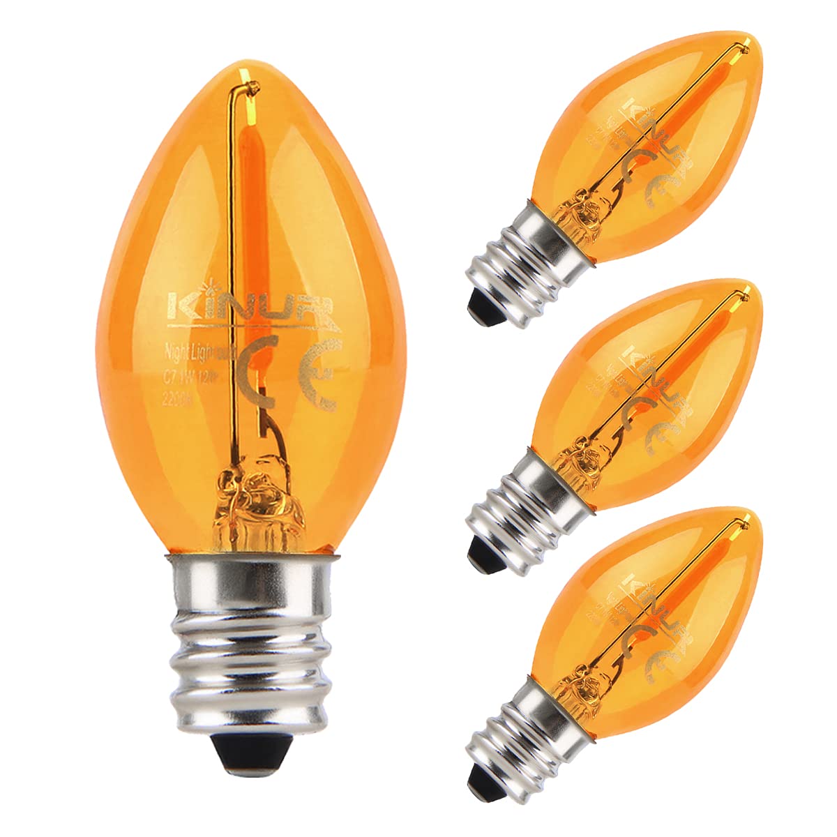 KINUR LED Night Light Bulbs, C7 LED Bulbs E12 Candelabra Base Amber 2200K, 1 Watt Equivalent 10W Incandescent Bulb, Salt Lamp an