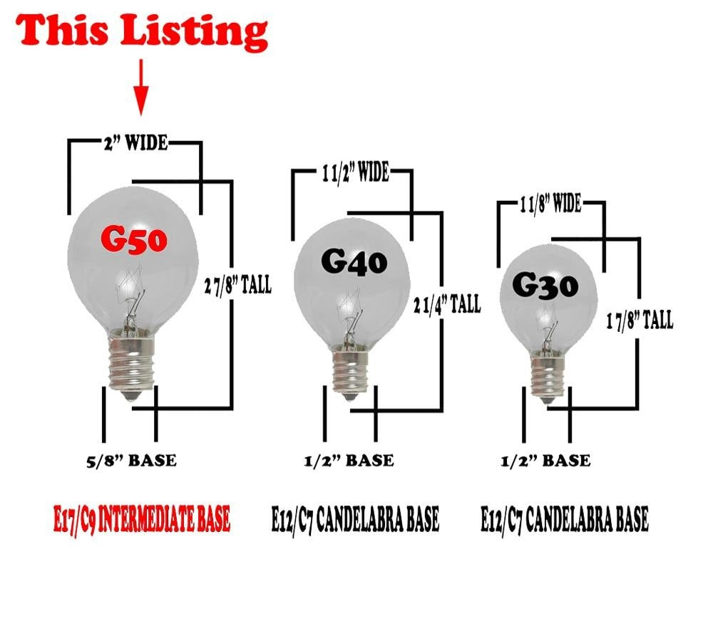 Novelty Lights G50 Globe Replacement Bulbs - 7W E17 Intermediate Base - Green - 25 Pack - Glass for Outdoor Events and Patios