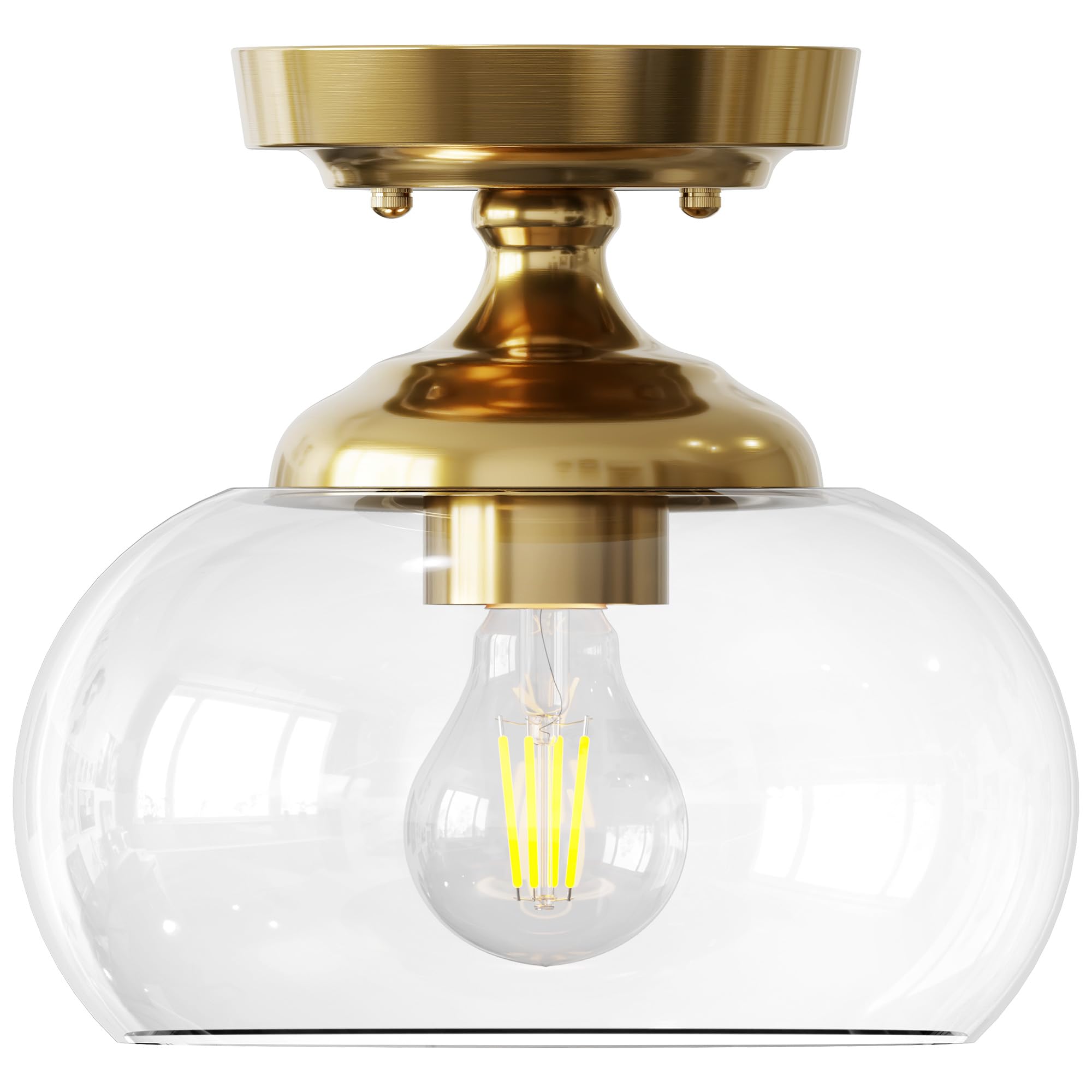 VONLUCE Industrial Semi Flush Mount Ceiling Light, 8.3in Metal Fixture, Clear Glass Shade, Brushed Gold, Model HCF-15M6-GD