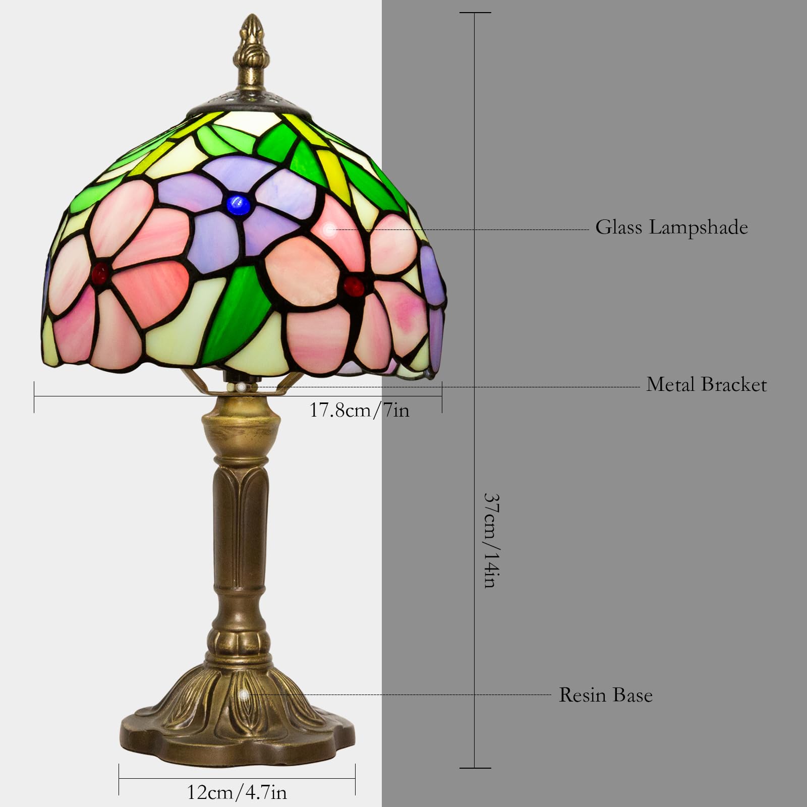 Ppbmocw Stained Glass Lamp,8X14 Inches Small Tiffany Lamp,Four Flowers Style Art Deco Lamp For Bedside,Antique Office,Living Roo