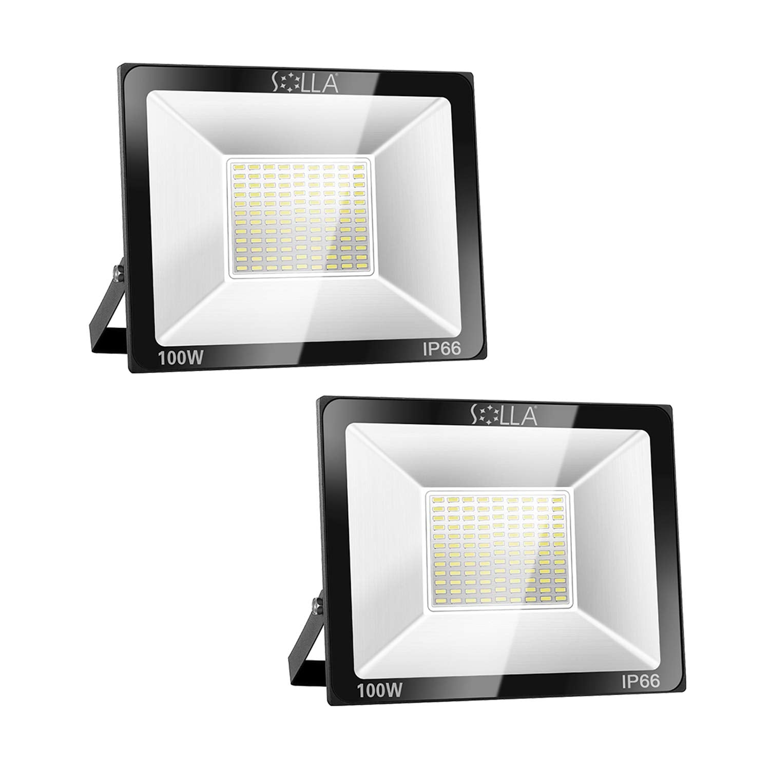 SOLLA 100W LED Flood Light, 2 Pack, IP66 Waterproof, 8000lm, 3000K Warm White, Aluminum, Model 1909