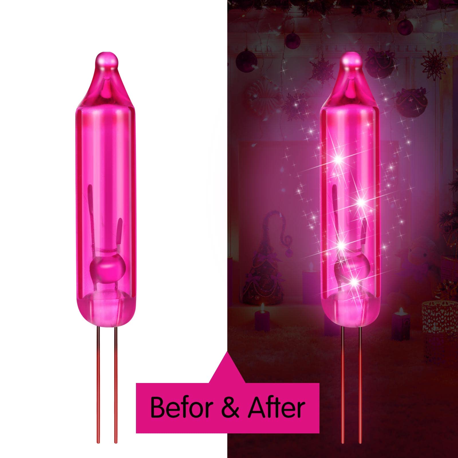 Mudder 200 Count 2.5V Christmas 50/100/150/200 Count Mini Incandescent Wire String Lights Replacement Bulbs Indoor/Outdoor Christmas Lights Decorations For Home Xmas Tree (Pink)