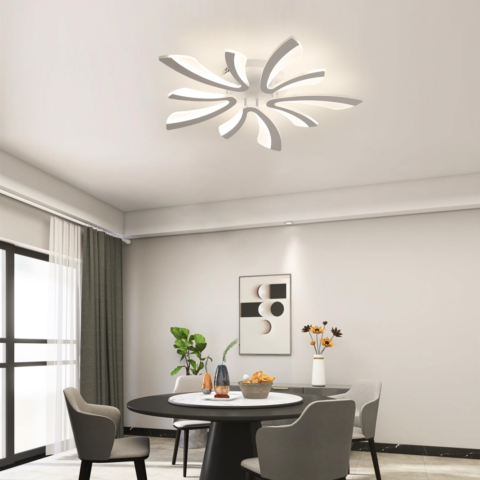 Goeco Ceiling Light, Dimmable LED Flush Mount, 27.5in , White Acrylic, 5-Head V Shape, Model 30916506