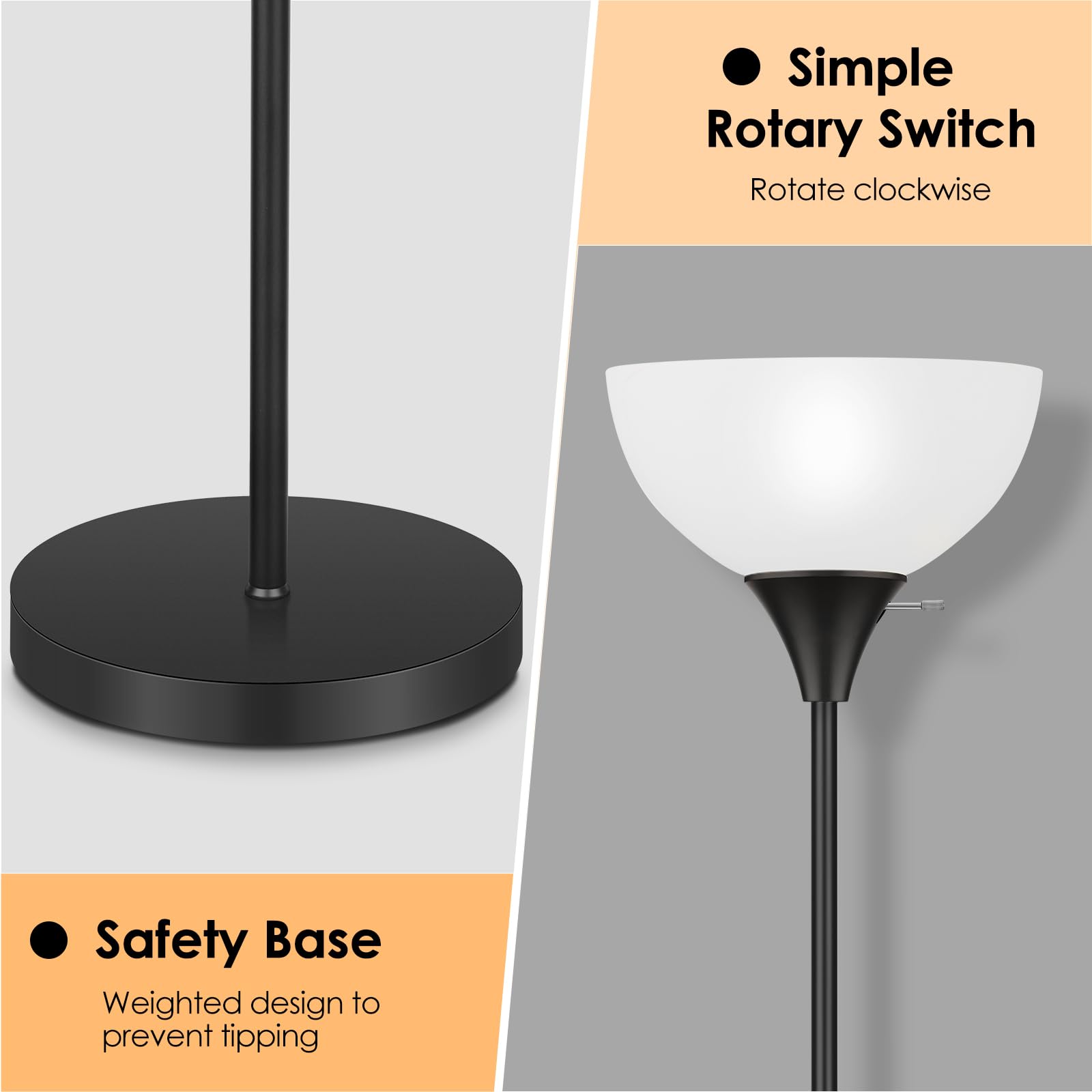 Coucrek Floor Lamp, Led Standing Lamps With White Plastic Shade, Black Modern Torchiere Floor Lamp, Tall Lamps For Living Room D
