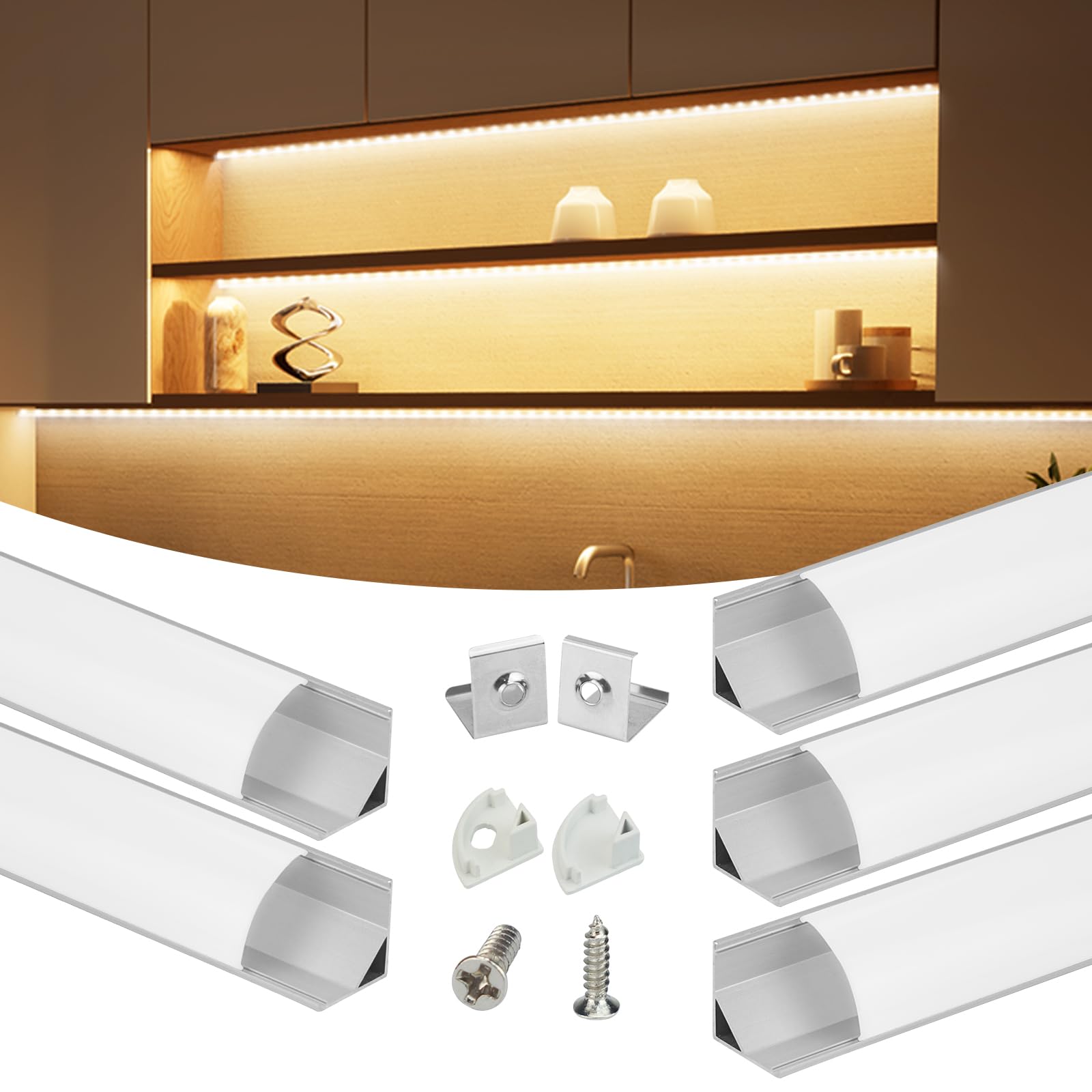 Muzata LED Strip Diffuser Channel, V Shape, 3.3FT/1M, Silver Aluminum with Milky White Cover, Easy Installation