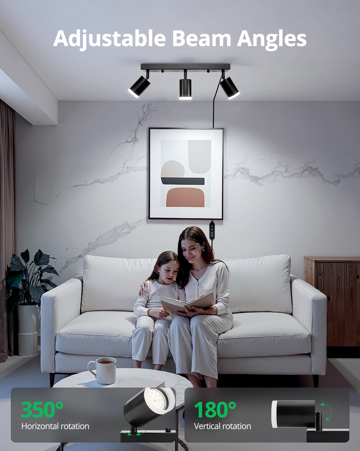 Bojim Plug in Track Lighting with 14.3ft Power Cord, 3 Lights Black Wall Mount Spotlight Fixture, Dimmable Ceiling Lighting for