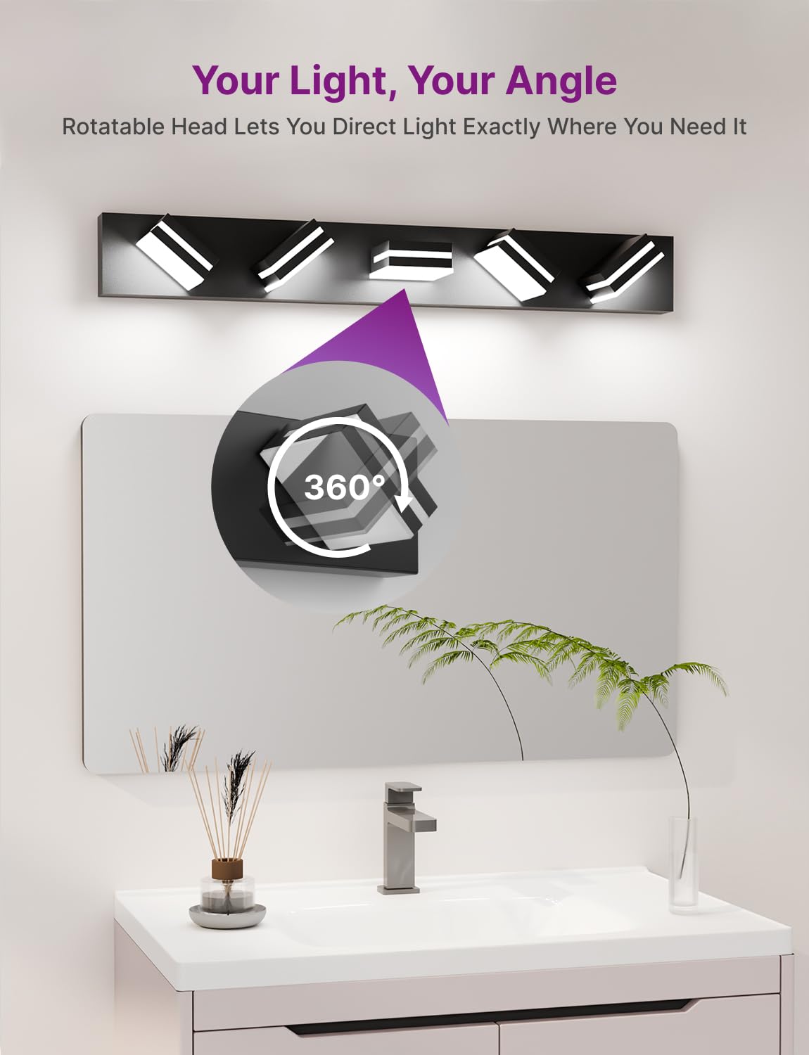 Likelgn Modern Bathroom Vanity Light, 36" Dimmable LED, Matte Black, 5-Light, Model VL3310