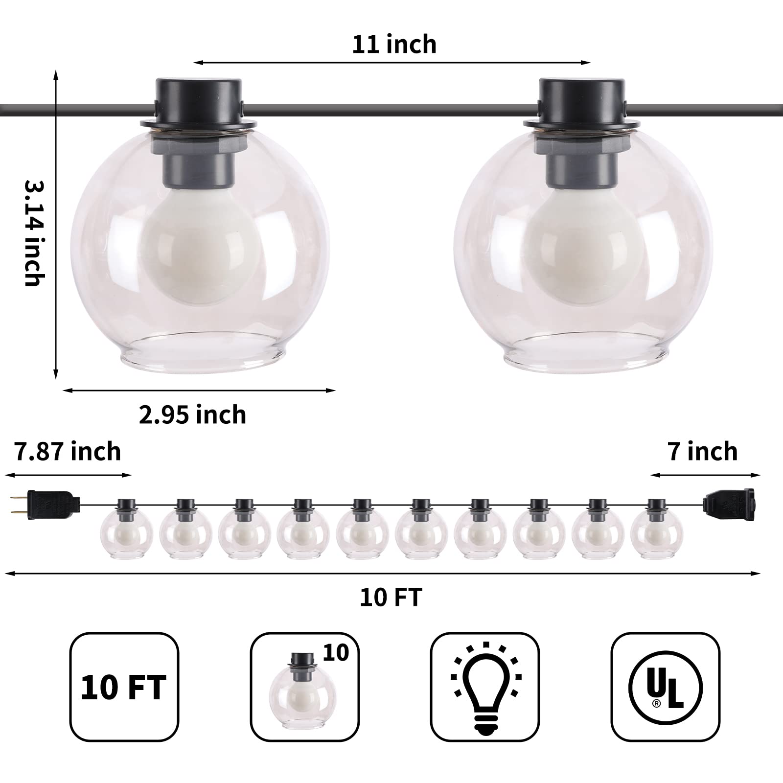 Afirst Lantern String Lights Glass Globe Bistro Light With 10 Led Bulbs Waterproof Connectable Hanging Patio Lights For Indoor P