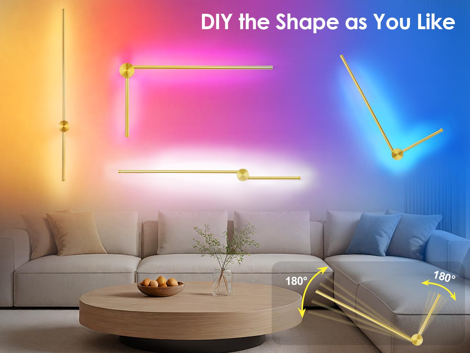 GOODATE 39.4 Inch Battery Operated Wall Sconce, Dimmable LED Light, Remote Control, Gold, Aluminum Alloy, Model DC-CGZ