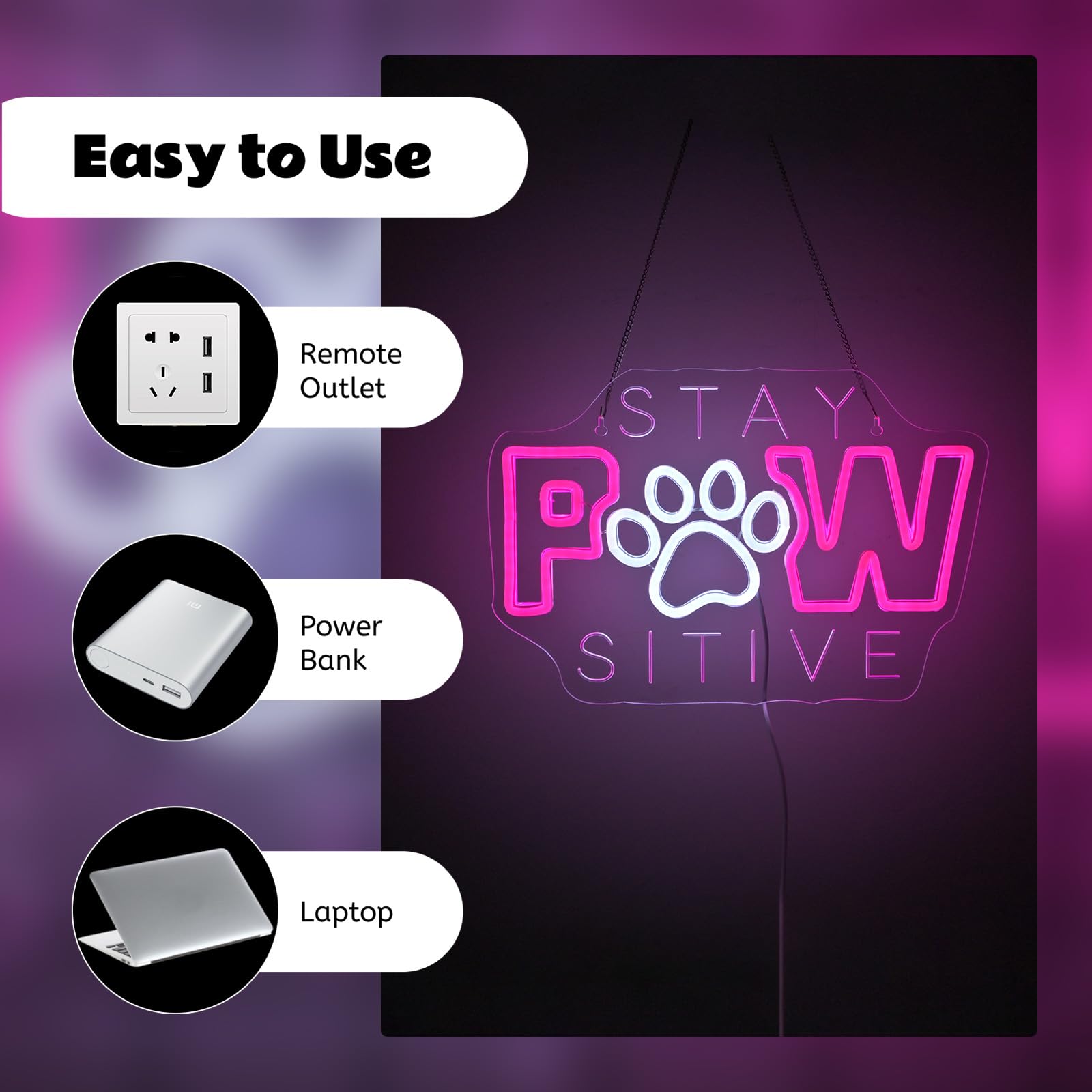 Jurong Stay Pawsitive Neon Signs For Wall Decor  Dimmable Led Light Up Signs  Cat Paw Shaped Neon Light  Usb Powered  For Home  Party  Gift  Office  Bedroom  Shop  Classroom
