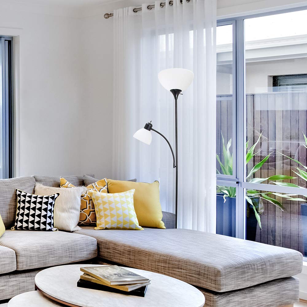 Simple Designs Lf2000-Blk Mother-Daughter Floor Lamp With Reading Light, Black