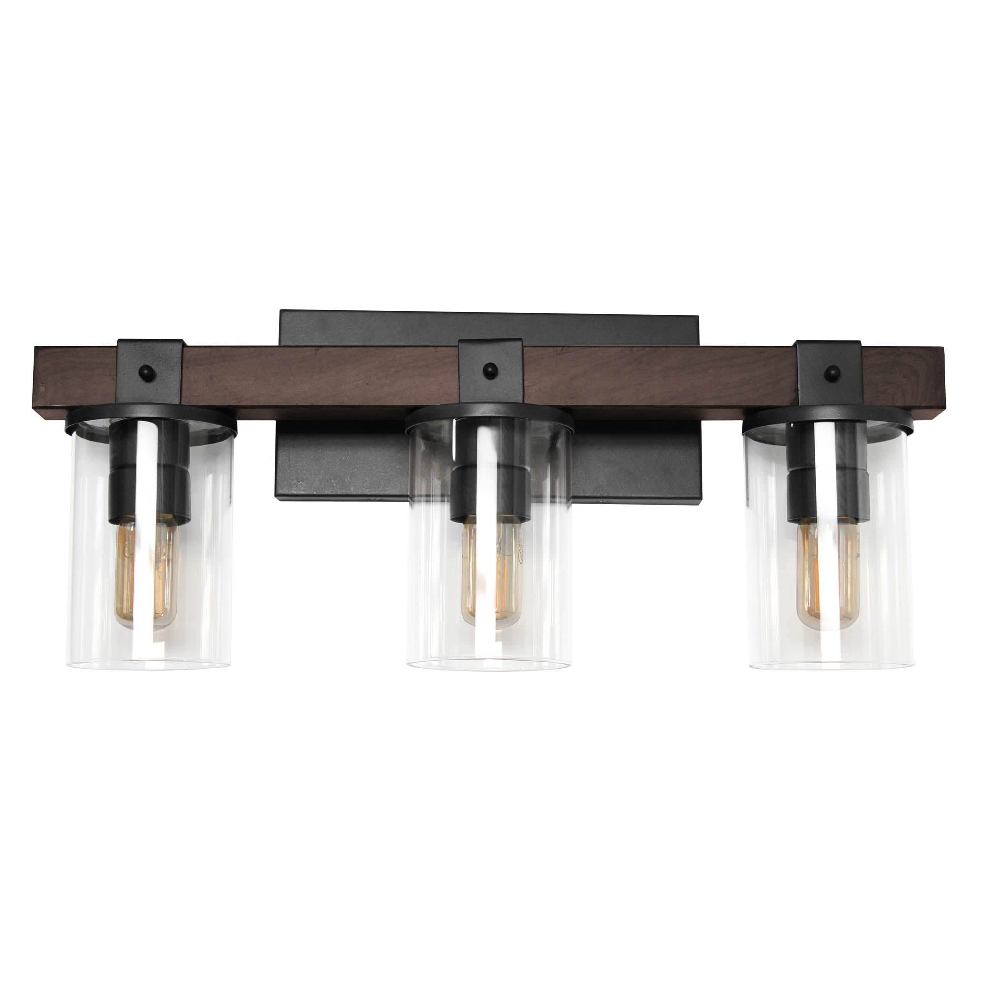 Elegant Designs VT1009-BWN Industrial Rustic Lantern 3-Light Bath Vanity, Metal, Brown, 22.25inL x 9.5inW x 5.5inH