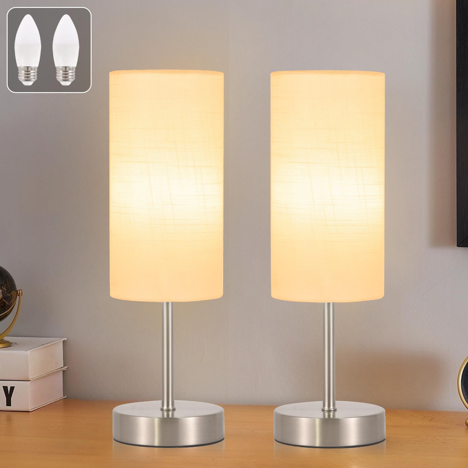 Rislg 2 Pack Small Table Lamp For Bedroom, Bedside Lamp For Nightstand, Minimalist Modern Desk Lamp With Linen Fabric Shade For 