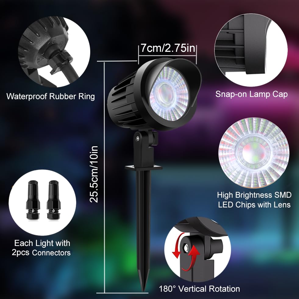 Meikee 7W Rgb Low Voltage Landscape Lights Led Color Changing Landscape Lighting Ip66 Waterproof Outdoor Spotlights Rgb Christmas Halloween Lights For Garden Path Yard With Remote 12 Packs