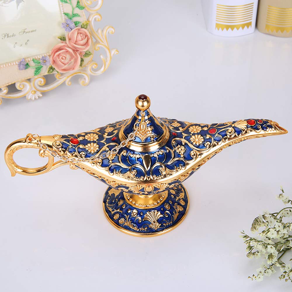 ANQIA Vintage Aladdin Genie Lamp - Zinc Alloy Table Decoration & Gift - Gold & Blue
