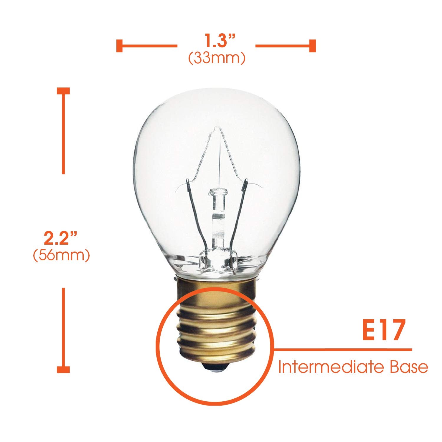 25W Incandescent Lava Lamp Replacement Light Bulb, S11, E17 Intermediate Base, 170 Lumens, Dimmable, 130V, (2 Pack)