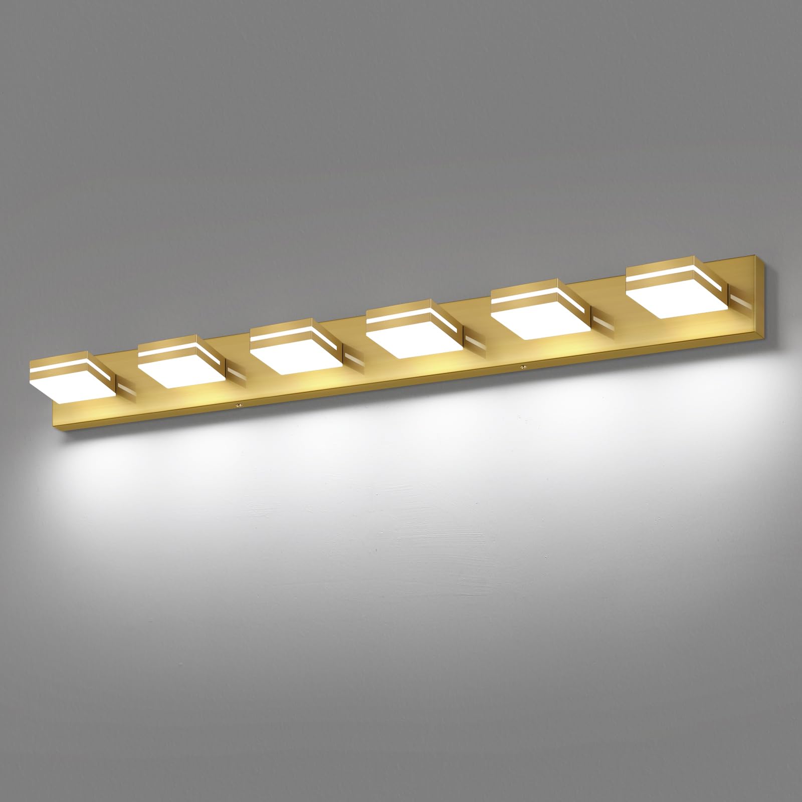 SineRise LED Bathroom Vanity Light Fixture, 6-Light, 48-Inch, Brass, Acrylic, Non-Dimmable, Cool White 6000K