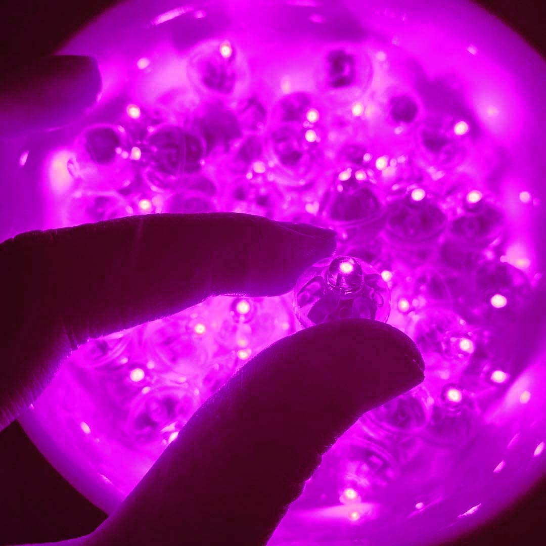 JJGoo LED Balloon Lights, Flash Waterproof Round Balls, 100pcs, Purple, Model MY1005X