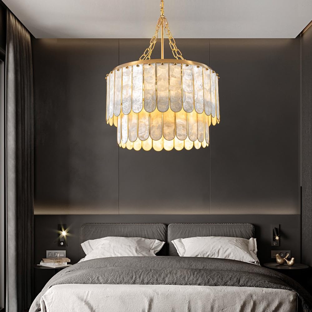 Weibath 5-Light Chandelier, 2-Tiered Faceted Design, Modern Gold Pendant Lighting, Model 40994924 for Dining Room