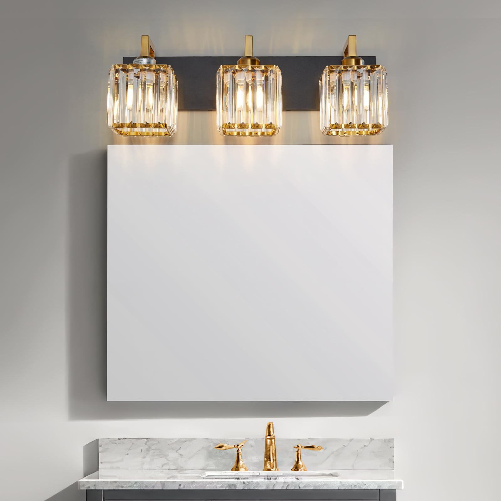 Fdpby Modern Bathroom Vanity Light 3-Lights Black Gold Crystal Wall Lamp Bathroom Modern Crystal Vanity Lighting