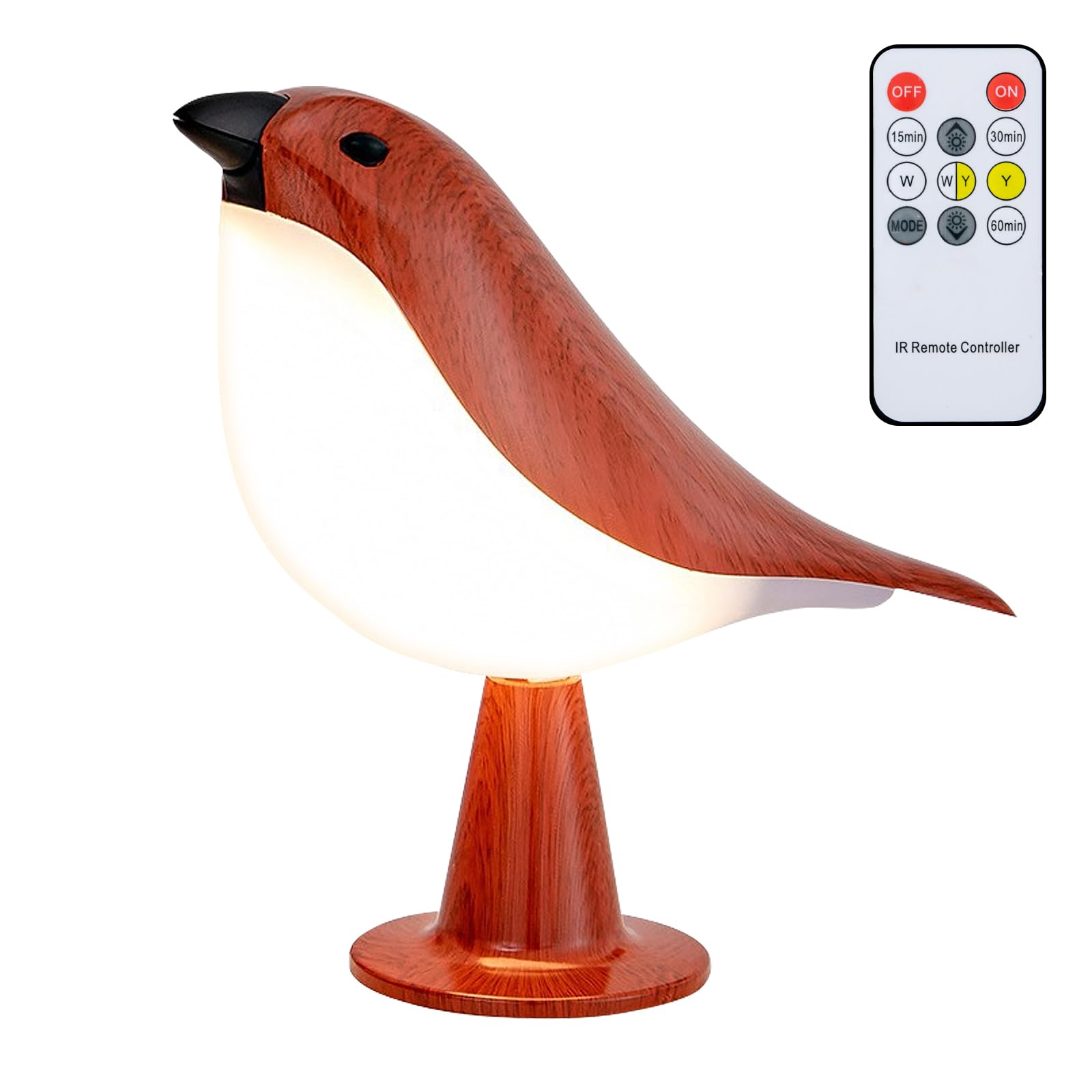 Bird Night Lamp with Sound,Cordless Small Table Lamps with 3 Color Temperature,Portable Rechargeale Outdoor Night Light with Rem