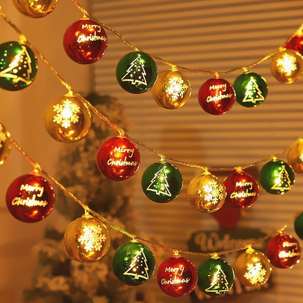 Brightown Christmas String Lights Battery Operated,Battery Powered With 10 Bell Lights,Christmas String Lights For Winter Party Festival Indoor Decor (Ball)
