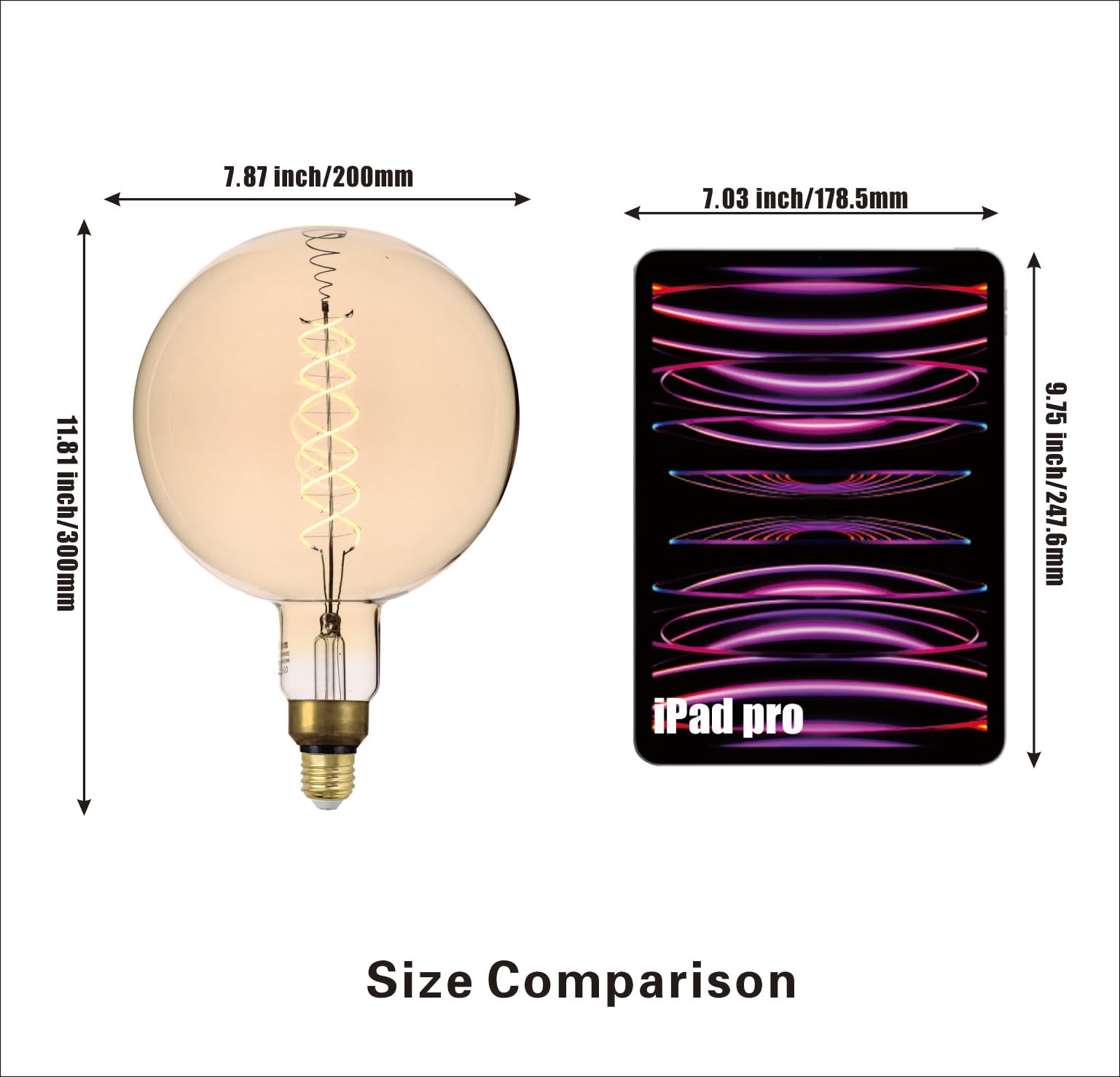 SD LUX Oversized Vintage Giant LED Light Bulb, Dimmable 8W, Warm White 2200K, Extra Large G63/G200, Amber Glass, E26 Base