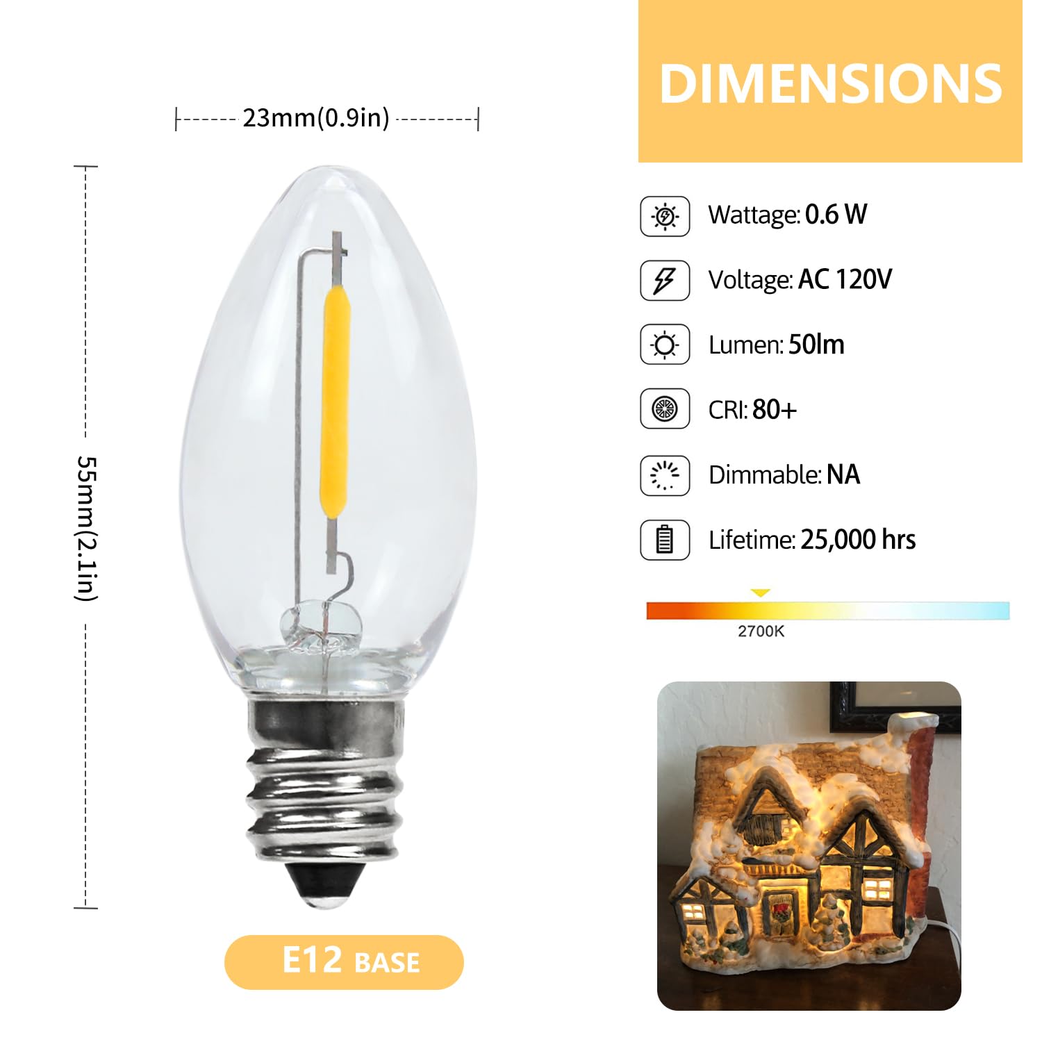 Kgc 2 Pack Chainable Accessory Cord With C7 Led Light Bulb, 6 Ft Indoor Blow Mold Light Cord With Male And Female Plugs For Halloween Pumpkins Christmas Village Houses And Craft Projects Decoration